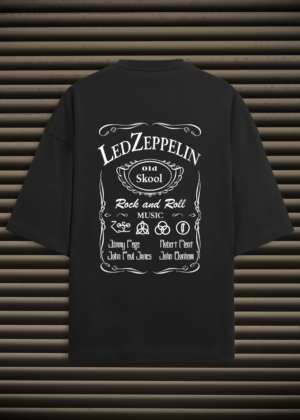 Led Zeppelin Old Skool Whiskey Label Oversized Graphic Unisex Tee - Classic Rock Streetwear