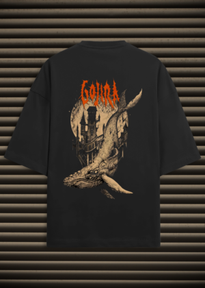 Gojira Flying Whale Castle Oversized Graphic Unisex Tee - Dark Metal Streetwear
